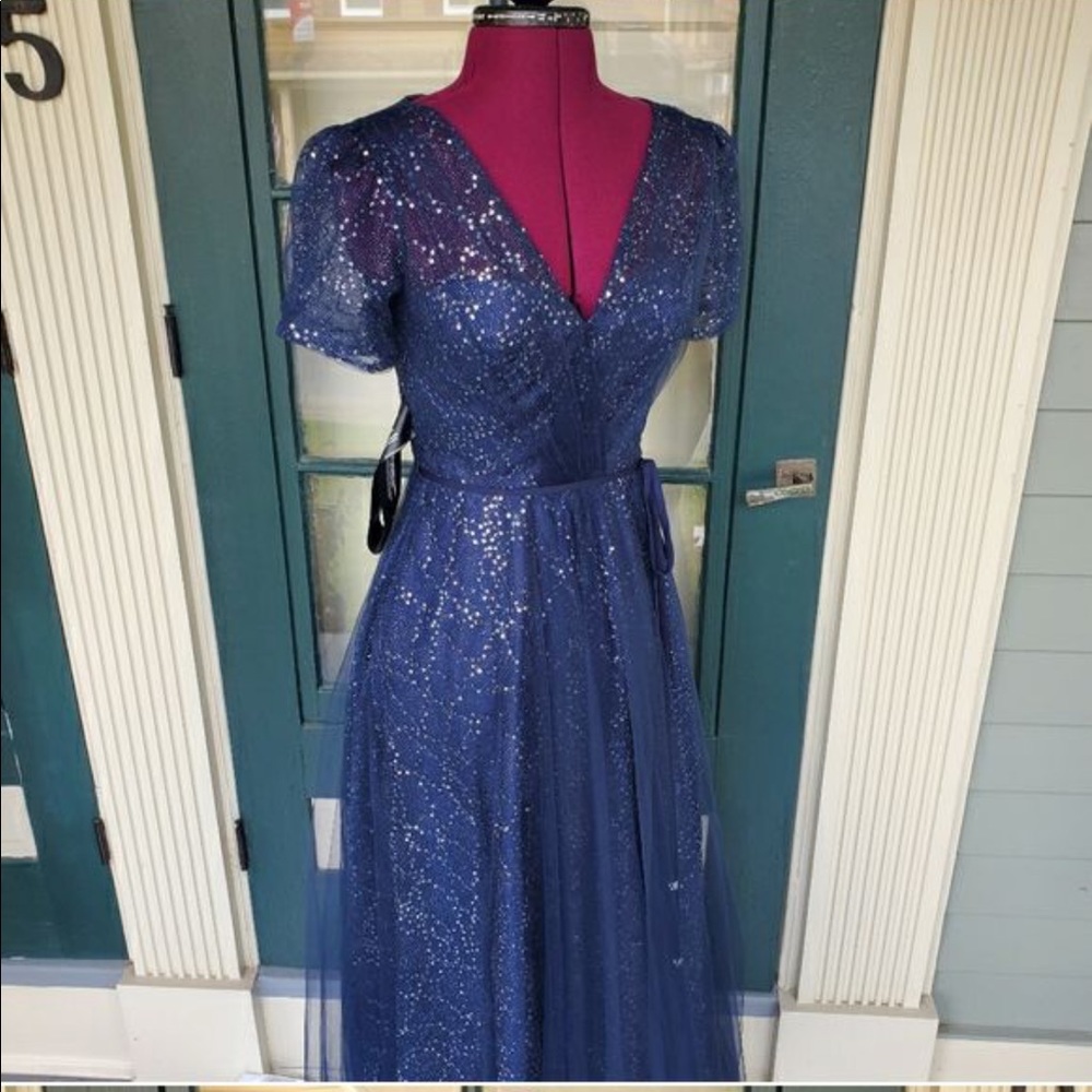 Gorgeous navy sequin tulle gown Carmen Marc Valve